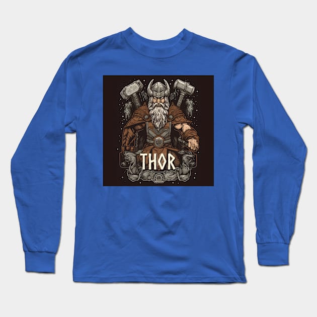 Thor Thunder God Norse Mythology Asgardians Long Sleeve T-Shirt by Grassroots Green